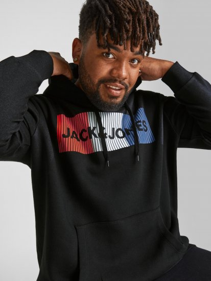 Jack & Jones CORP LOGO Hoodie Black - Pulovere & hanorace - Pulovere & Hanorace Bărbați Mărimi Mari