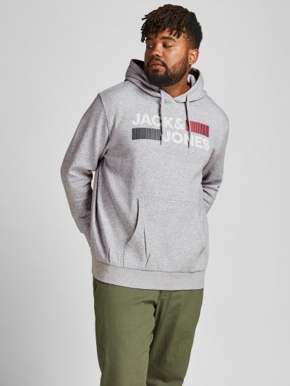 Jack & Jones CORP LOGO Hoodie Light Gray - Pulovere & hanorace - Pulovere & Hanorace Bărbați Mărimi Mari
