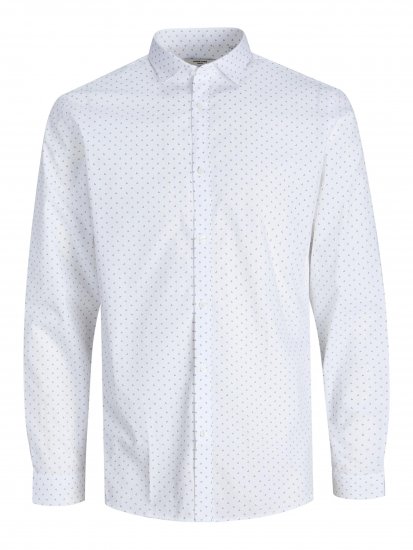 Jack & Jones JPRBLACARDIFF Print Shirt LS White - Cămăși - Cămăși Bărbați Mărimi Mari