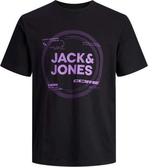 Jack & Jones JCOPILOU TEE SS CREW NECK Black - Tricouri - Tricouri Bărbați Mărimi Mari