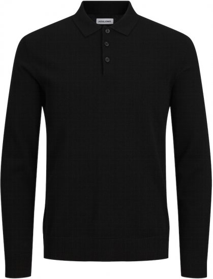 Jack & Jones FRED Long Sleeve Polo Black - Tricouri polo - Tricouri Polo Bărbați Mărimi Mari