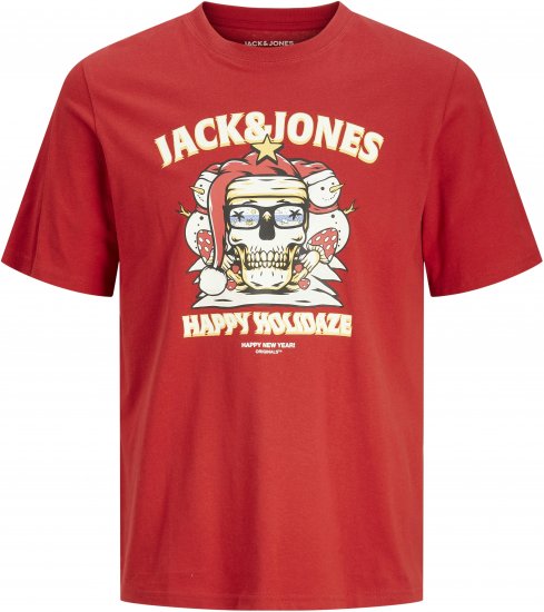 Jack & Jones XMAS Christmas Skull T-Shirt Red - Tricouri - Tricouri Bărbați Mărimi Mari