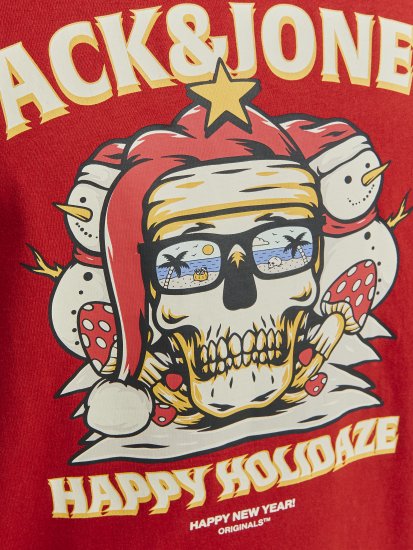 Jack & Jones XMAS Christmas Skull T-Shirt Red - Tricouri - Tricouri Bărbați Mărimi Mari