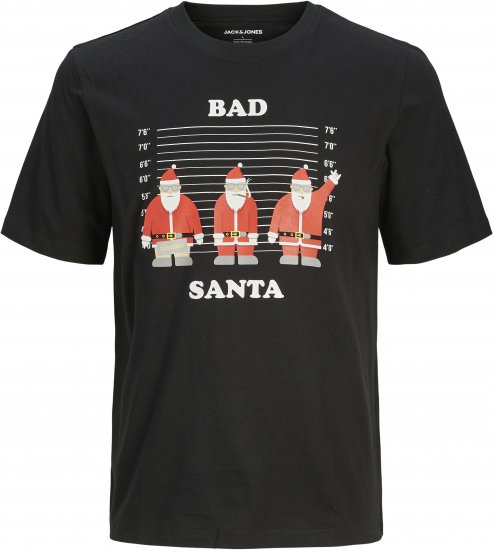 Jack & Jones XMAS Funny Bad Santa T-Shirt Black - Tricouri - Tricouri Bărbați Mărimi Mari