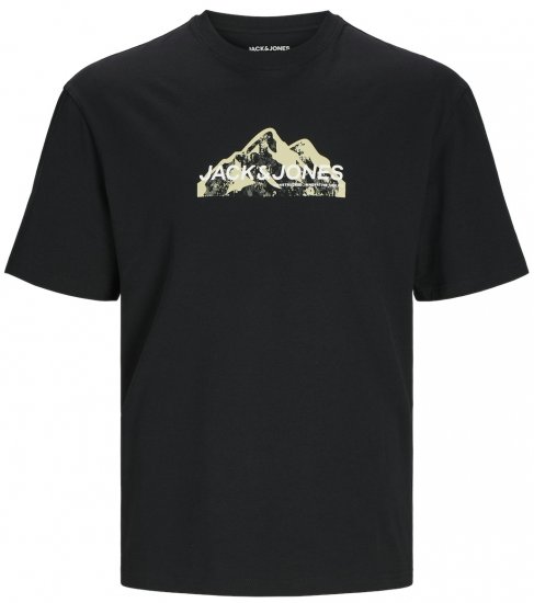 Jack & Jones JCOMOUNTAIN LOGO T-Shirt Black - Tricouri - Tricouri Bărbați Mărimi Mari