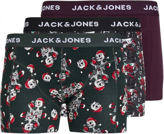 Jack & Jones XMAS Skull Trunks 3-Pack Green/Grey/Red - Lenjerie intimă & costum baie - Lenjerie Intimă Bărbați Mărimi Mari