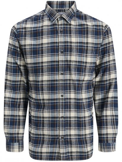 Jack & Jones James Long Sleeve Flannel Shirt Navy Blazer - Cămăși - Cămăși Bărbați Mărimi Mari
