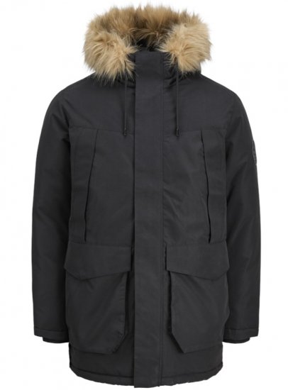 Jack & Jones Camp Faux Fur Parka Black - Geci - Geci Bărbați Mărimi Mari