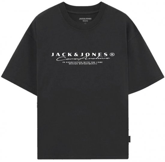 Jack & Jones Point Branding Crew Neck T-Shirt Black - Tricouri cu imprimeu - Tricouri cu imprimeu mărimi mari