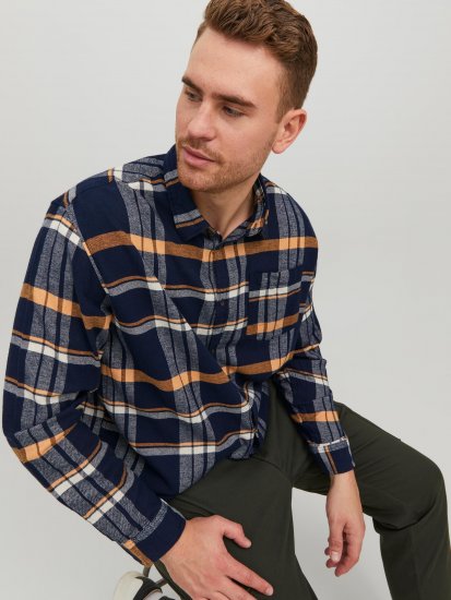 Jack & Jones JOROWEN CHECK COMFORT Shirt Navy - Cămăși - Cămăși Bărbați Mărimi Mari