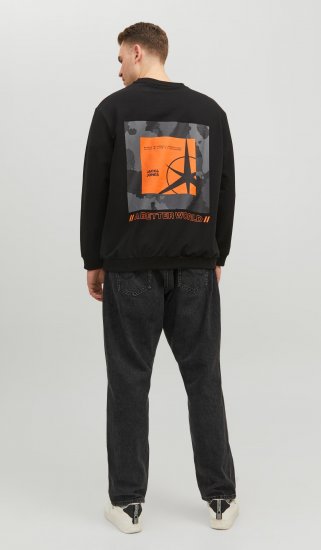 Jack & Jones JCOFILO Crew Neck Sweater with Back Print Black - Pulovere & hanorace - Pulovere & Hanorace Bărbați Mărimi Mari