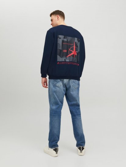 Jack & Jones JCOFILO Crew Neck Sweater with Back Print Navy Blazer - Pulovere & hanorace - Pulovere & Hanorace Bărbați Mărimi Mari