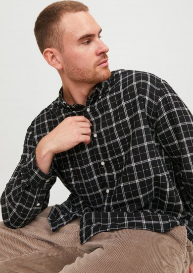 Jack & Jones JORCOZY FLANNEL CHECK SHIRT LS Black - Cămăși - Cămăși Bărbați Mărimi Mari
