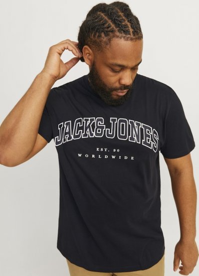 Jack & Jones CALEB VARSITY O-Neck T-Shirt Black - Tricouri - Tricouri Bărbați Mărimi Mari