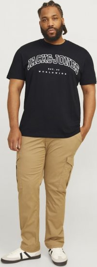 Jack & Jones CALEB VARSITY O-Neck T-Shirt Black - Tricouri - Tricouri Bărbați Mărimi Mari