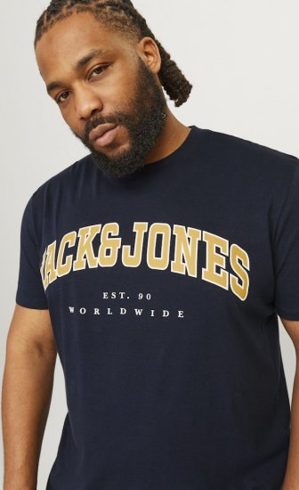 Jack & Jones CALEB VARSITY O-Neck T-Shirt Navy Blazer - Tricouri - Tricouri Bărbați Mărimi Mari
