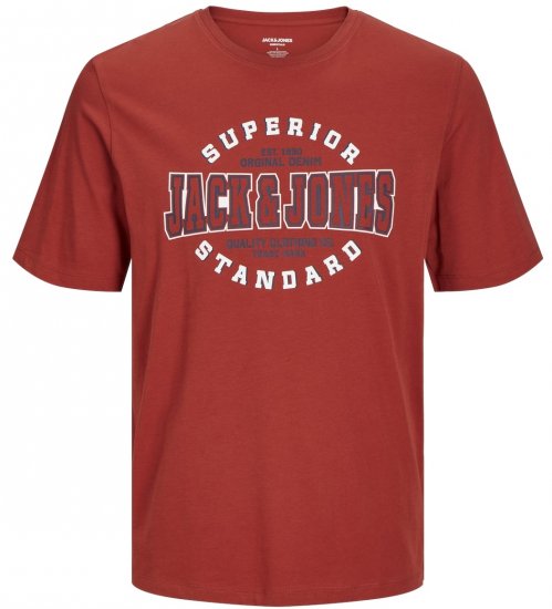 Jack & Jones JJELOGO O-Neck T-Shirt Red Ochre - Tricouri - Tricouri Bărbați Mărimi Mari