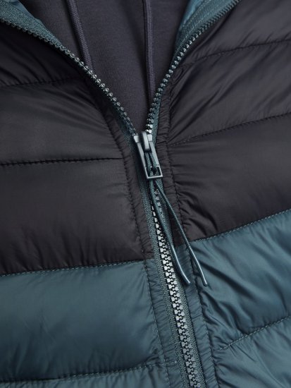 Jack & Jones SPRINT Black Blocking Quilted Hooded Jacket Turquoise Blue - Geci - Geci Bărbați Mărimi Mari