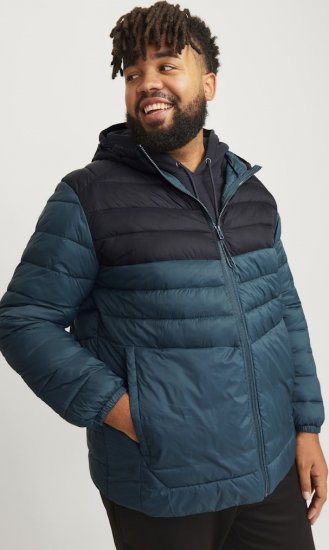 Jack & Jones SPRINT Black Blocking Quilted Hooded Jacket Turquoise Blue - Geci - Geci Bărbați Mărimi Mari