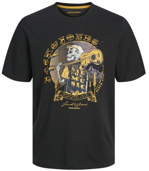 Jack & Jones JJSKULL ROCK T-Shirt Black - Tricouri - Tricouri Bărbați Mărimi Mari