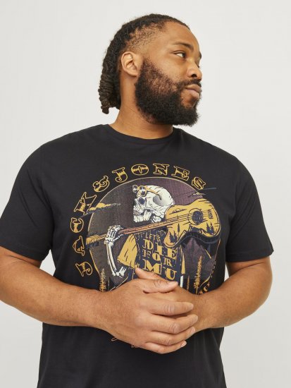 Jack & Jones JJSKULL ROCK T-Shirt Black - Tricouri - Tricouri Bărbați Mărimi Mari