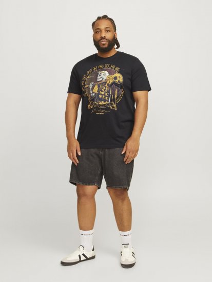 Jack & Jones JJSKULL ROCK T-Shirt Black - Tricouri - Tricouri Bărbați Mărimi Mari