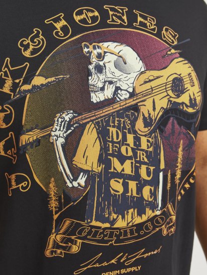 Jack & Jones JJSKULL ROCK T-Shirt Black - Tricouri - Tricouri Bărbați Mărimi Mari