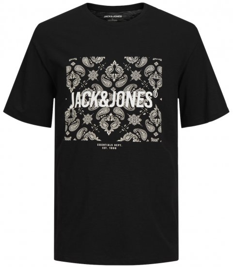 Jack & Jones JJPAISLEY T-Shirt Black - Tricouri - Tricouri Bărbați Mărimi Mari