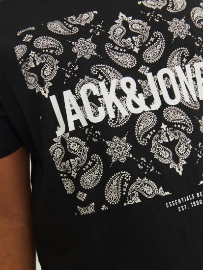 Jack & Jones JJPAISLEY T-Shirt Black - Tricouri - Tricouri Bărbați Mărimi Mari