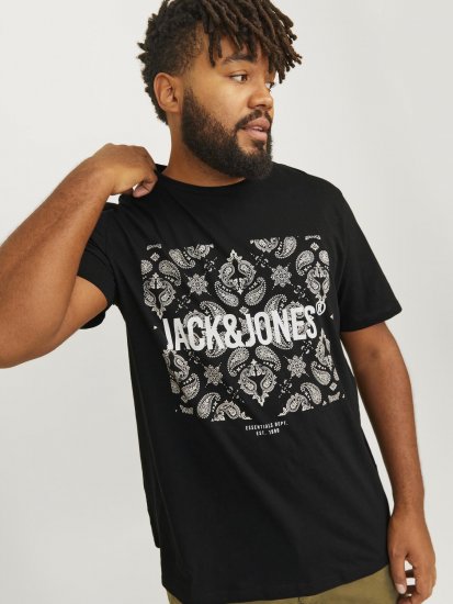 Jack & Jones JJPAISLEY T-Shirt Black - Tricouri - Tricouri Bărbați Mărimi Mari
