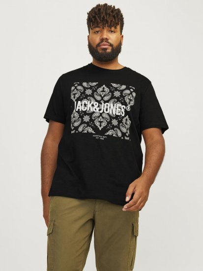 Jack & Jones JJPAISLEY T-Shirt Black - Tricouri - Tricouri Bărbați Mărimi Mari