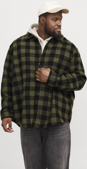 Jack & Jones ZAC Brushed Long Sleeve Overshirt Green - Cămăși - Cămăși Bărbați Mărimi Mari