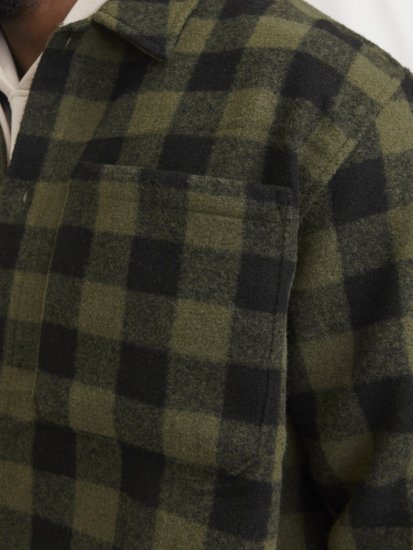 Jack & Jones ZAC Brushed Long Sleeve Overshirt Green - Cămăși - Cămăși Bărbați Mărimi Mari