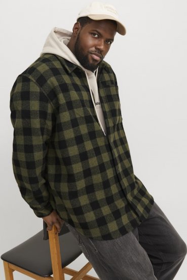 Jack & Jones ZAC Brushed Long Sleeve Overshirt Green - Cămăși - Cămăși Bărbați Mărimi Mari