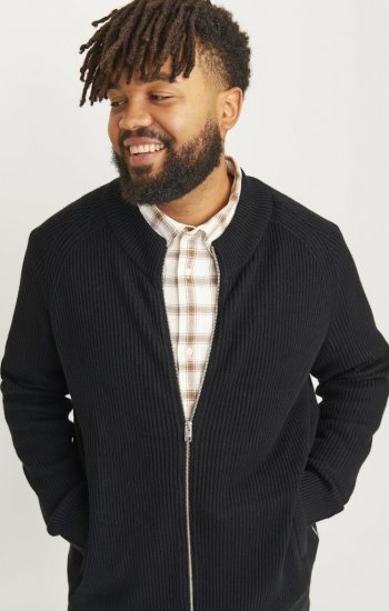 Jack & Jones PANNEL Turtleneck Knitted Sweater with Zipper Black - Pulovere & hanorace - Pulovere & Hanorace Bărbați Mărimi Mari