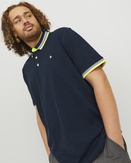 Jack & Jones PAULOS Short Sleeve Polo Dark Navy/NEON - Tricouri polo - Tricouri Polo Bărbați Mărimi Mari