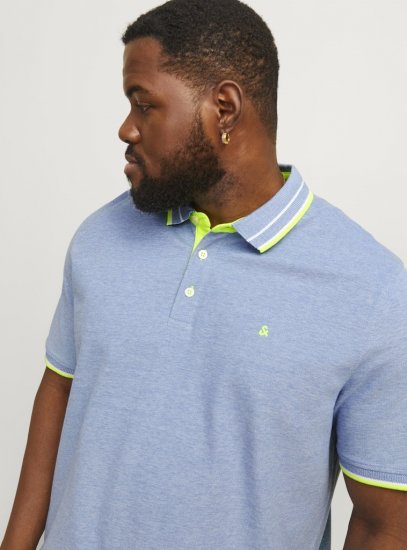 Jack & Jones PAULOS Short Sleeve Polo Light Blue/NEON - Tricouri polo - Tricouri Polo Bărbați Mărimi Mari