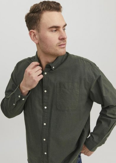 Jack & Jones OXFORD LS Shirt Green - Cămăși - Cămăși Bărbați Mărimi Mari
