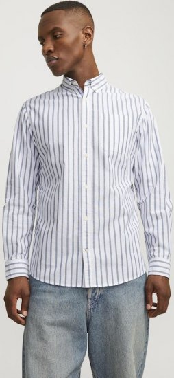 Jack & Jones OXFORD LS Shirt Striped Ensign Blue - Cămăși - Cămăși Bărbați Mărimi Mari