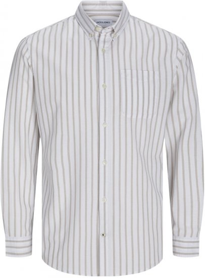 Jack & Jones OXFORD LS Shirt Striped White - Cămăși - Cămăși Bărbați Mărimi Mari