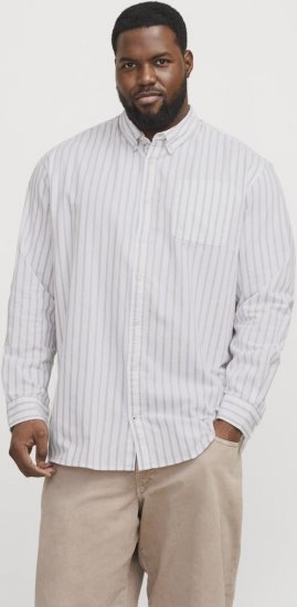 Jack & Jones OXFORD LS Shirt Striped White - Cămăși - Cămăși Bărbați Mărimi Mari