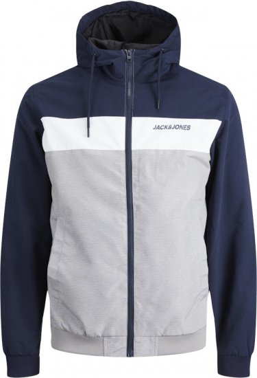 Jack & Jones RUSH White/Grey Blocking Bomber Jacket with Hood Navy Blazer - Geci - Geci Bărbați Mărimi Mari