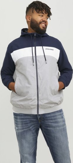 Jack & Jones RUSH White/Grey Blocking Bomber Jacket with Hood Navy Blazer - Geci - Geci Bărbați Mărimi Mari