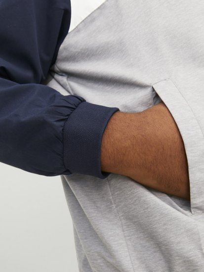 Jack & Jones RUSH White/Grey Blocking Bomber Jacket with Hood Navy Blazer - Geci - Geci Bărbați Mărimi Mari