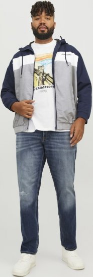 Jack & Jones RUSH White/Grey Blocking Bomber Jacket with Hood Navy Blazer - Geci - Geci Bărbați Mărimi Mari