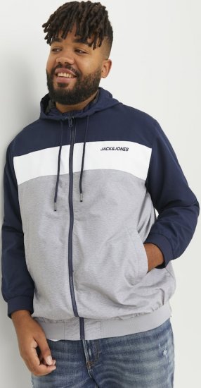 Jack & Jones RUSH White/Grey Blocking Bomber Jacket with Hood Navy Blazer - Geci - Geci Bărbați Mărimi Mari