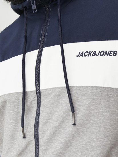 Jack & Jones RUSH White/Grey Blocking Bomber Jacket with Hood Navy Blazer - Geci - Geci Bărbați Mărimi Mari