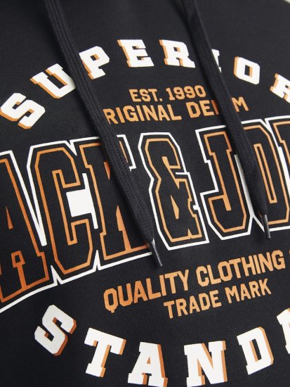 Jack & Jones 2 COL LOGO Hoodie Black - Pulovere & hanorace - Pulovere & Hanorace Bărbați Mărimi Mari