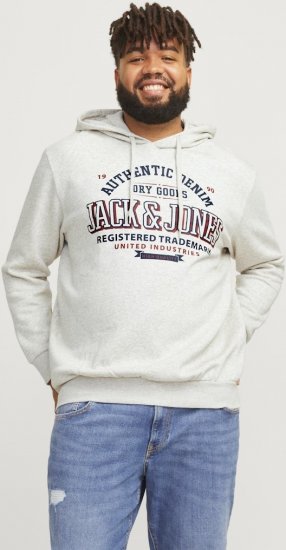Jack & Jones 2 COL LOGO Hoodie White Melange - Pulovere & hanorace - Pulovere & Hanorace Bărbați Mărimi Mari