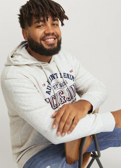 Jack & Jones 2 COL LOGO Hoodie White Melange - Pulovere & hanorace - Pulovere & Hanorace Bărbați Mărimi Mari